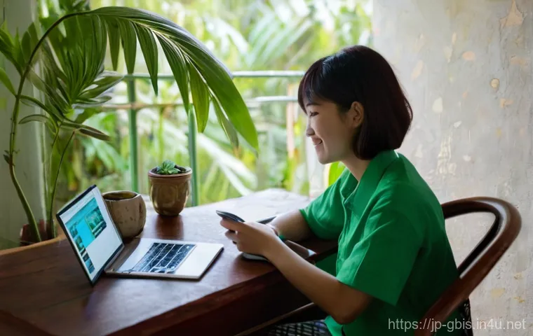 기니비사우에서 카메라와 전자기기 사용법 - **Prompt:** A cheerful Japanese female travel blogger in her late 20s, with short, stylish hair, is ...