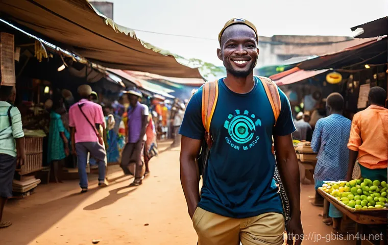 기니비사우에서 카메라와 전자기기 사용법 - **Prompt:** A cheerful Japanese female travel blogger in her late 20s, with short, stylish hair, is ...