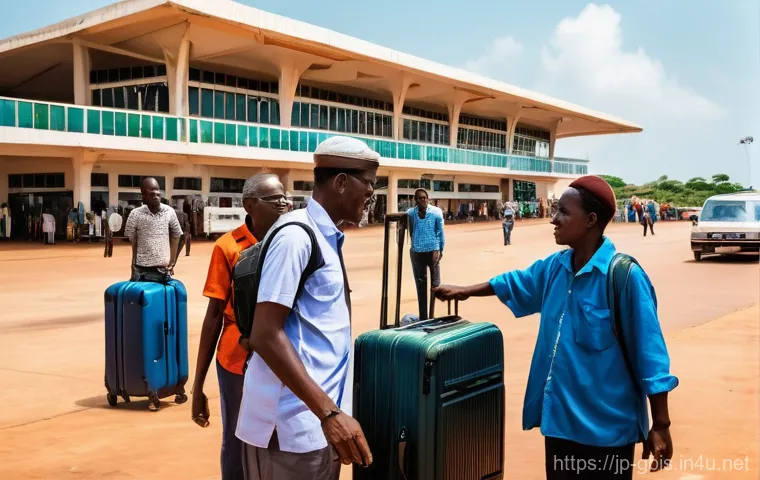 기니비사우의 공항과 주요 교통수단 - **Prompt:** A vibrant and authentic scene at Osvaldo Vieira International Airport in Bissau, Guinea-...