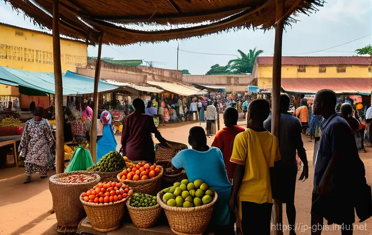 기니비사우에서 경험할 수 있는 독특한 체험 - Image Prompt 1: The Bustling Santa Luzia Market of Bissau**