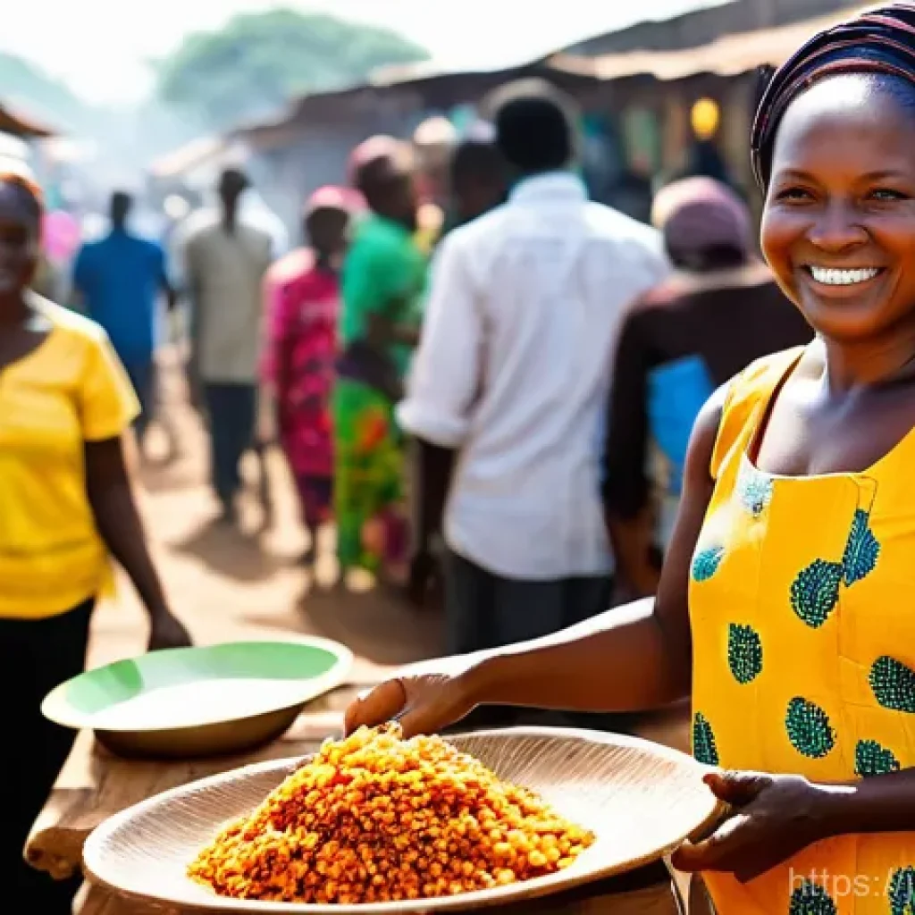 기니비사우에서 주의해야 할 질병과 예방접종 - A bustling, vibrant open-air market in Guinea-Bissau, bathed in warm, natural sunlight. In the foreg...