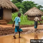 기니비사우에서 사회 문제와 빈곤율 - A small rural farming village in Guinea-Bissau during the rainy season, showing a family of farmers ...