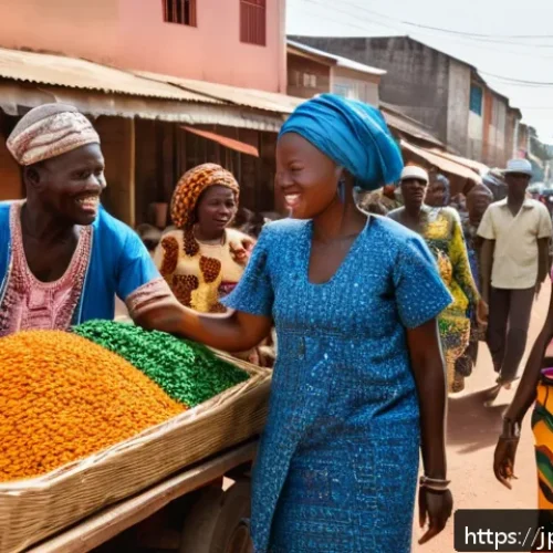 기니비사우의 공용어와 사용 언어 - A vibrant street market scene in Bissau, Guinea-Bissau, bustling with diverse ethnic groups includin...