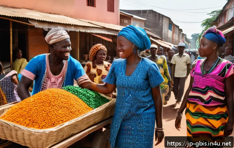 기니비사우의 공용어와 사용 언어 - A vibrant street market scene in Bissau, Guinea-Bissau, bustling with diverse ethnic groups includin...